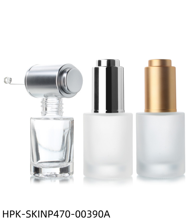 Thick Base Glass Bottle with  Metalized Push-button Pipette Cap